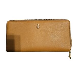 Tory Burch Camel Leather Zip Wallet